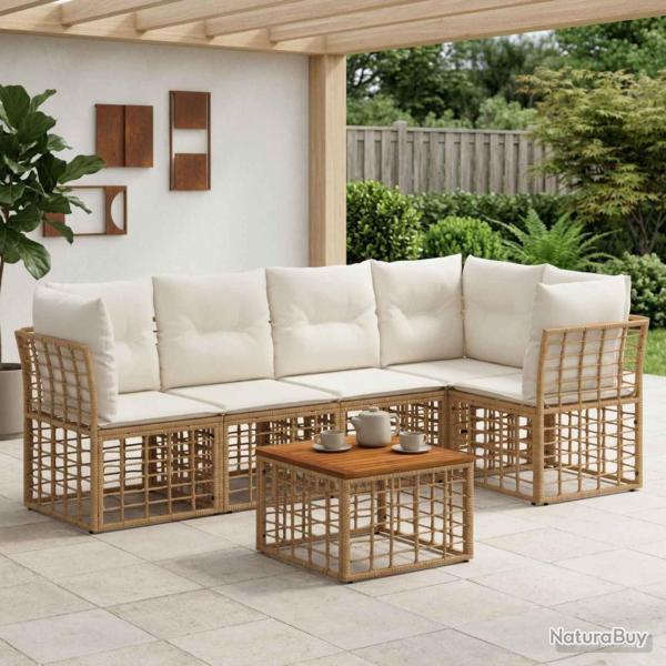Ensemble de canap�s d'ext�rieur 6 pcs Blanc Naturel et Cr�me
