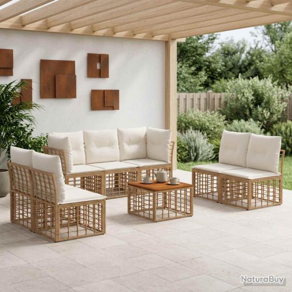 Ensemble de canap�s d'ext�rieur 8 pcs Blanc Naturel et Cr�me