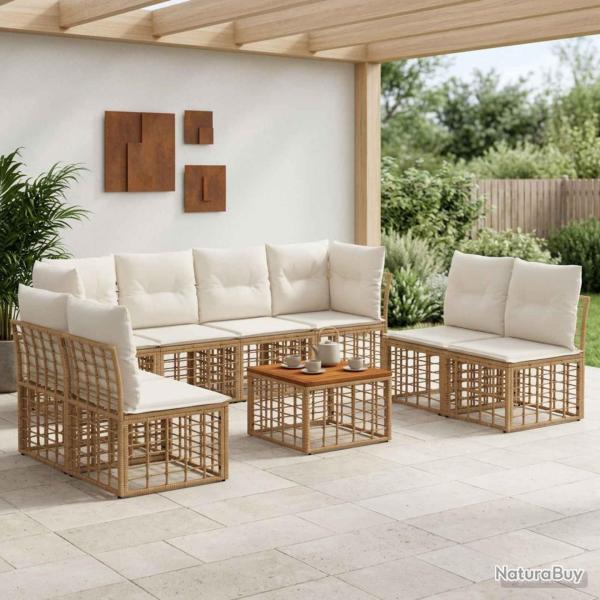 Ensemble de canap�s d'ext�rieur 9 pcs Blanc Naturel et Cr�me