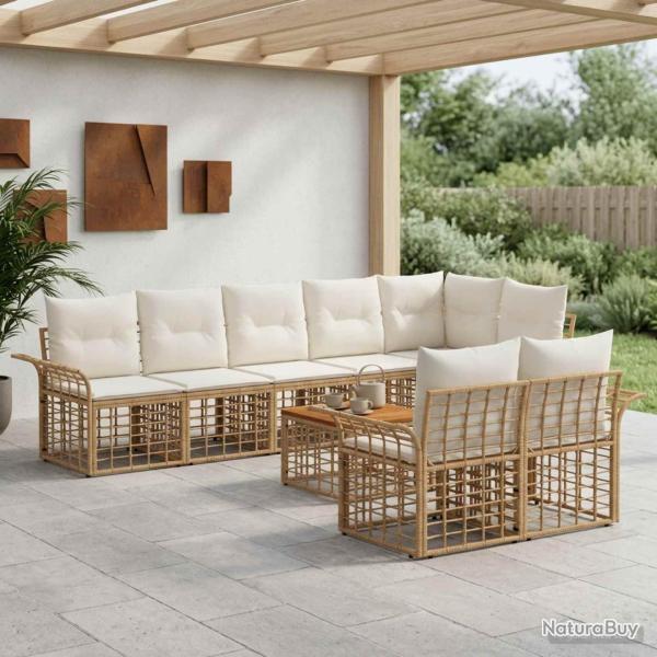Ensemble de canap�s d'ext�rieur 9 pcs Blanc Naturel et Cr�me