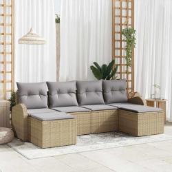 Ensemble de Canap&eacute;s 6 pcs Beige et gris clair polyrotin