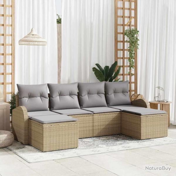 Ensemble de Canap�s 6 pcs Beige et gris clair polyrotin