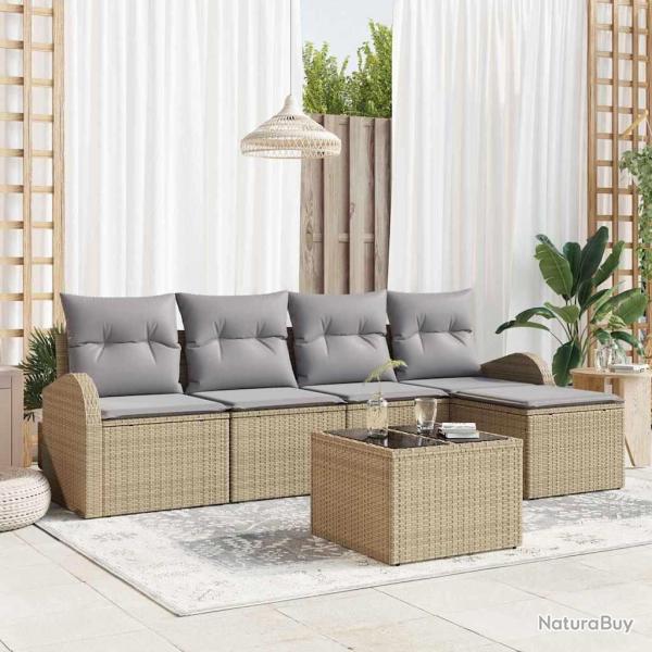Ensemble de Canap�s 6 pcs Beige et Gris clair polyrotin