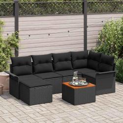 Ensemble de canap&eacute; de jardin avec stockage 7 pcs Noir polyrotin