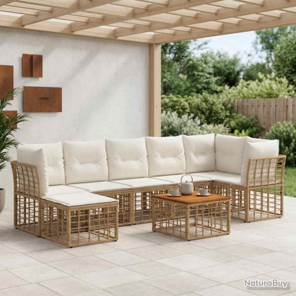 Ensemble de canap�s d'ext�rieur 8 pcs Blanc Naturel et Cr�me