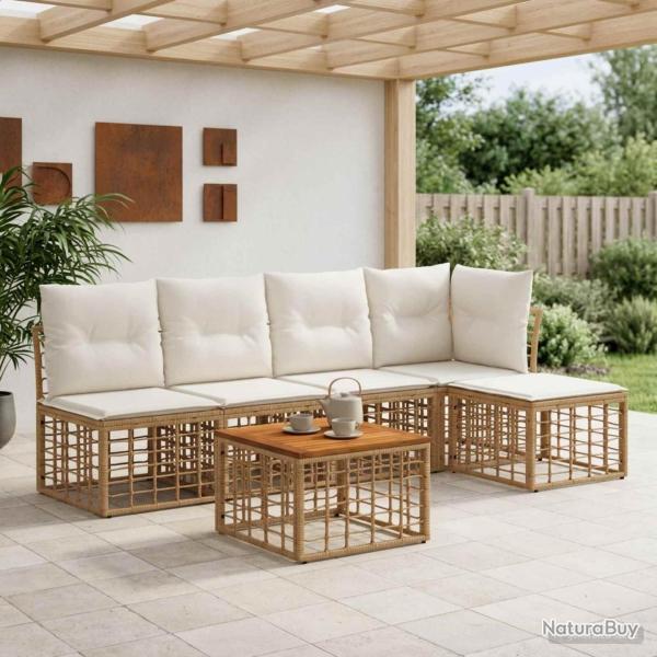 Ensemble de canap�s d'ext�rieur 6 pcs Blanc Naturel et Cr�me