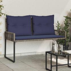 Banc ext&eacute;rieur avec coussin 4 pcs Gris et bleu marine polyrotin