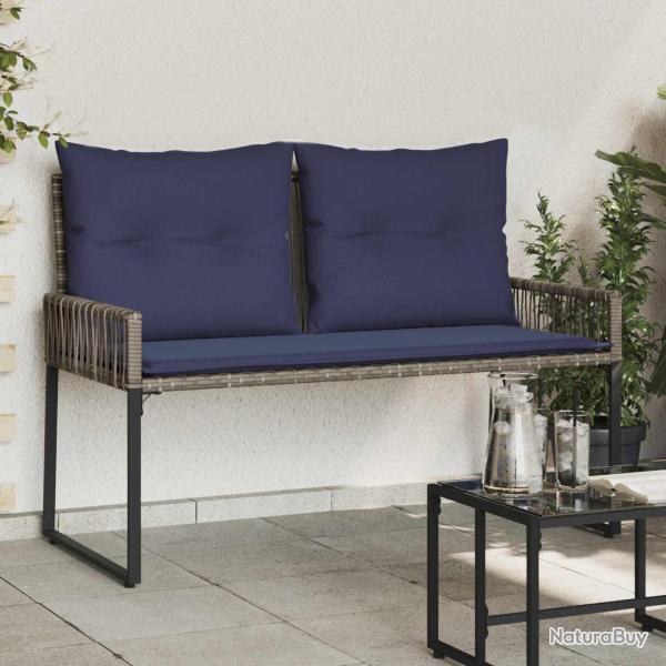 Banc ext�rieur avec coussin 4 pcs Gris et bleu marine polyrotin
