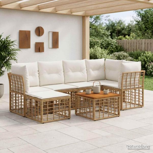 Ensemble de canap�s d'ext�rieur 7 pcs Blanc Naturel et Cr�me
