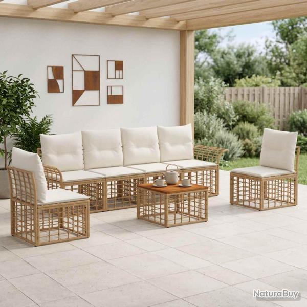 Ensemble de canap�s d'ext�rieur 7 pcs Blanc Naturel et Cr�me