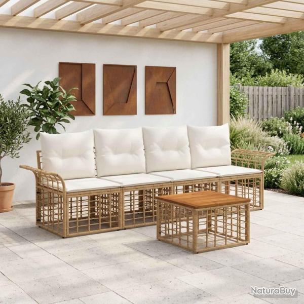 Ensemble de canap�s d'ext�rieur 5 pcs Blanc Naturel et Cr�me