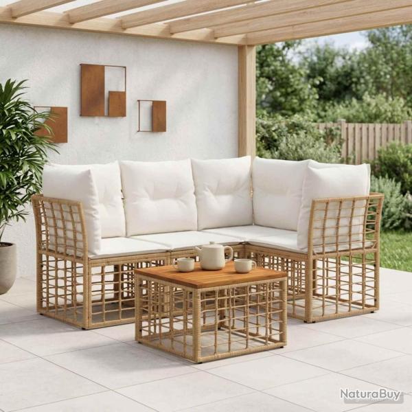 Ensemble de canap�s d'ext�rieur 5 pcs Blanc Naturel et Cr�me