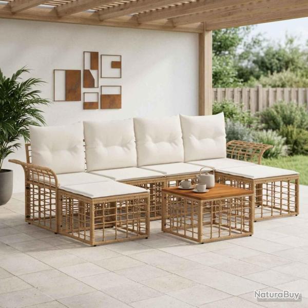Ensemble de canap�s d'ext�rieur 7 pcs Blanc Naturel et Cr�me