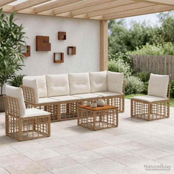 Ensemble de canap�s d'ext�rieur 7 pcs Blanc Naturel et Cr�me