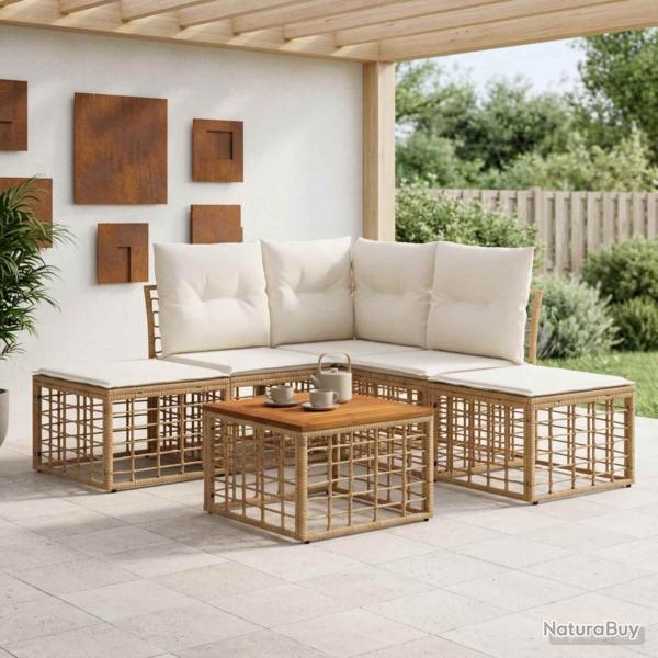 Ensemble de canap�s d'ext�rieur 6 pcs Blanc Naturel et Cr�me