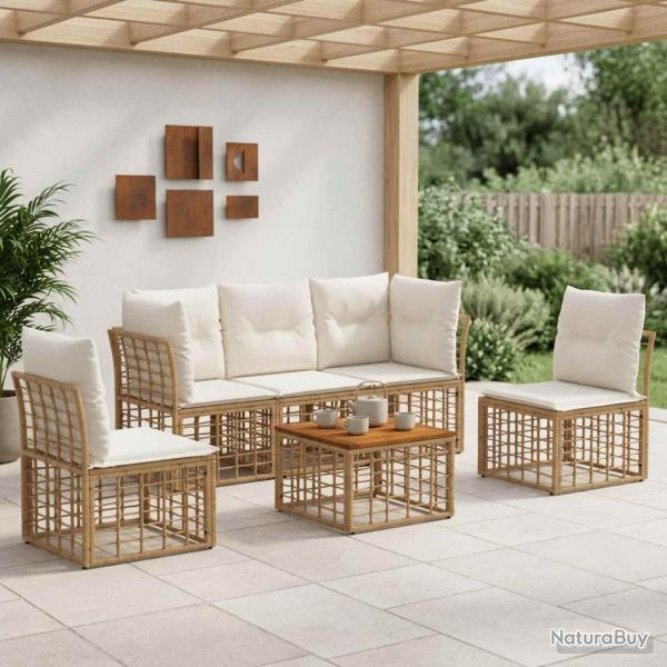 Ensemble de canap�s d'ext�rieur 6 pcs Blanc Naturel et Cr�me