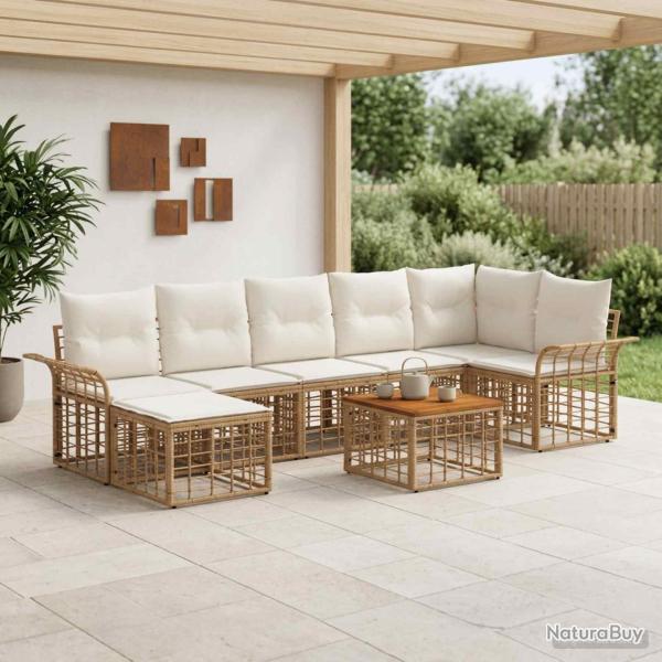 Ensemble de canap�s d'ext�rieur 8 pcs Blanc Naturel et Cr�me