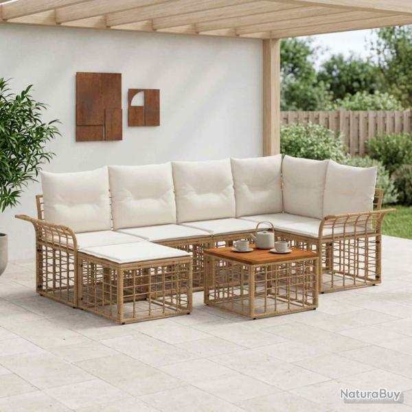Ensemble de canap�s d'ext�rieur 7 pcs Blanc Naturel et Cr�me