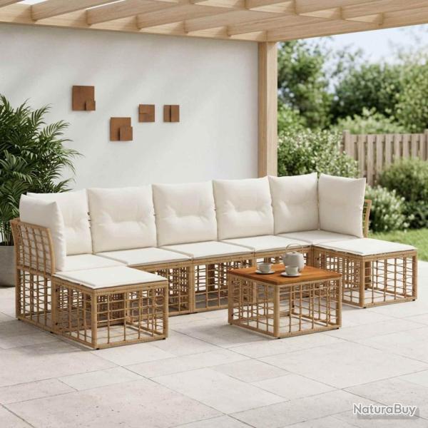 Ensemble de canap�s d'ext�rieur 8 pcs Blanc Naturel et Cr�me