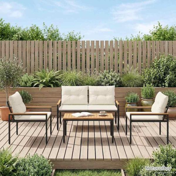 Ensemble de meubles d'ext�rieur 4 pcs Cr�me blanc polyrotin