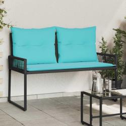 Banc ext&eacute;rieur avec coussin 4 pcs Noir et turquoise polyrotin