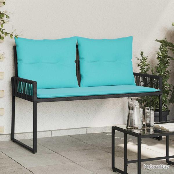 Banc ext�rieur avec coussin 4 pcs Noir et turquoise polyrotin