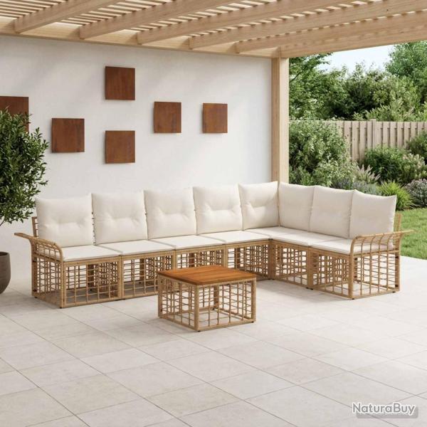 Ensemble de canap�s d'ext�rieur 8 pcs Blanc Naturel et Cr�me