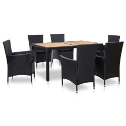 Ensemble &agrave; manger d'ext&eacute;rieur 7pcs coussins r&eacute;sine tress&eacute;e noir