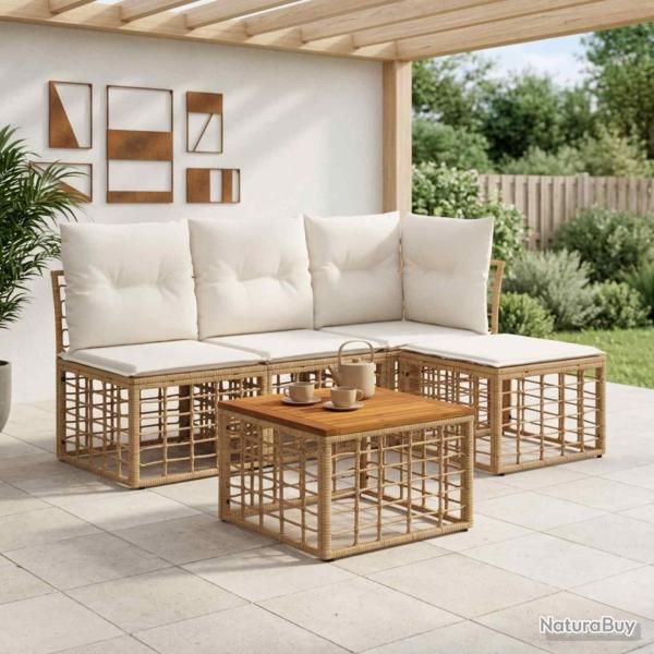 Ensemble de canap�s d'ext�rieur 5 pcs Blanc Naturel et Cr�me