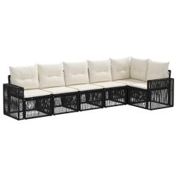 Ensemble de canap&eacute; de jardin 6 pcs Noir et blanc cr&egrave;me