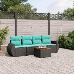 Ensemble de canap&eacute; de jardin 5 pcs avec coussins noir r&eacute;sine tress&eacute;e