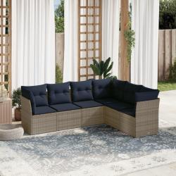 Ensemble de canap&eacute; de jardin 6 pcs avec coussins gris r&eacute;sine tress&eacute;e