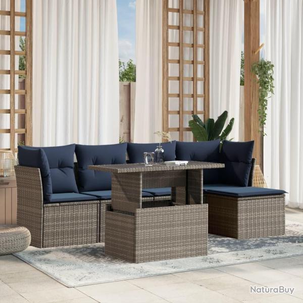 Ensemble de canap� de jardin 6 pcs avec coussins gris r�sine tress�e