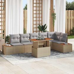 Ensemble de canap&eacute; de jardin 7 pc Beige et gris