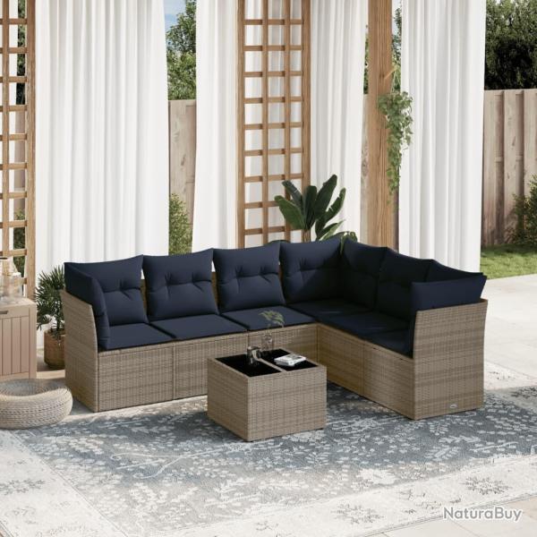 Ensemble de canap� de jardin 7 pcs avec coussins gris r�sine tress�e