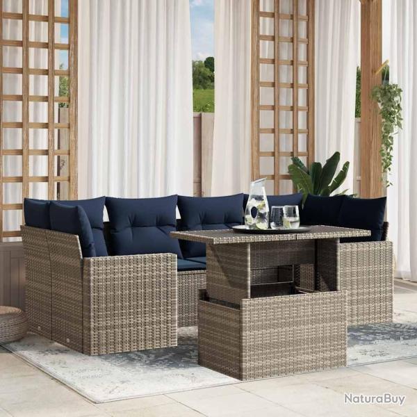 Ensemble de canap� de jardin 7 pcs avec coussins gris r�sine tress�e