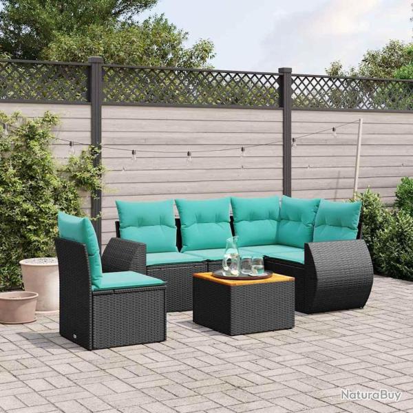 Ensemble de canap� de jardin 6 pcs avec coussins noir r�sine tress�e