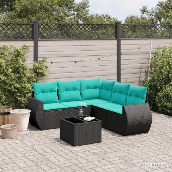 Ensemble de canap� de jardin 6 pcs avec coussins noir r�sine tress�e