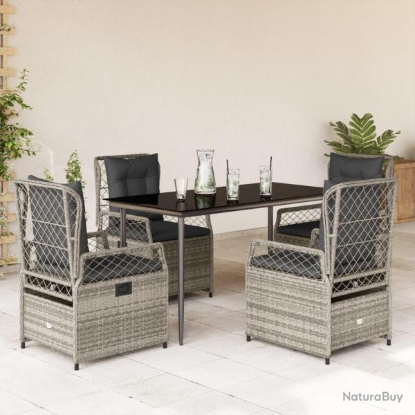 Ensemble � manger de jardin 5 pcs coussins gris r�sine tress�e