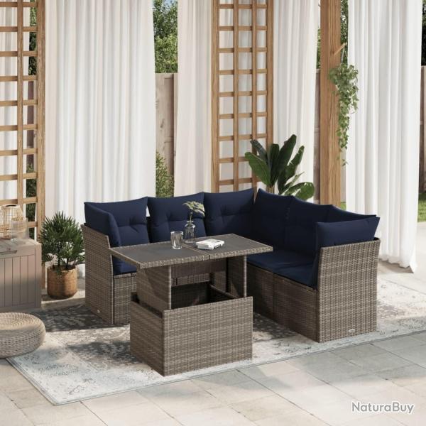 Ensemble de canap� de jardin 6 pcs avec coussins gris r�sine tress�e