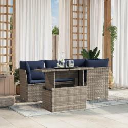Ensemble de canap&eacute; de jardin 5 pcs avec coussins gris r&eacute;sine tress&eacute;e