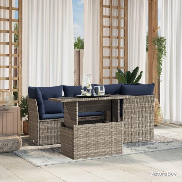 Ensemble de canap� de jardin 5 pcs avec coussins gris r�sine tress�e