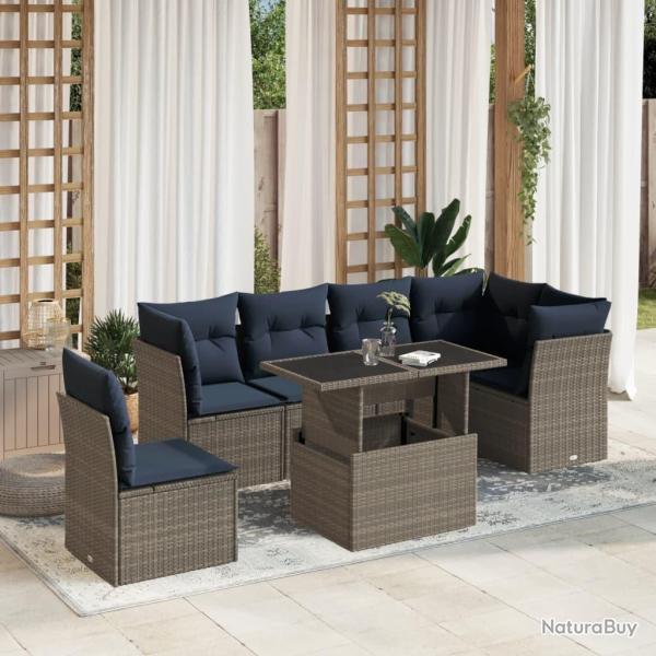 Ensemble de canap� de jardin 7 pcs avec coussins gris r�sine tress�e