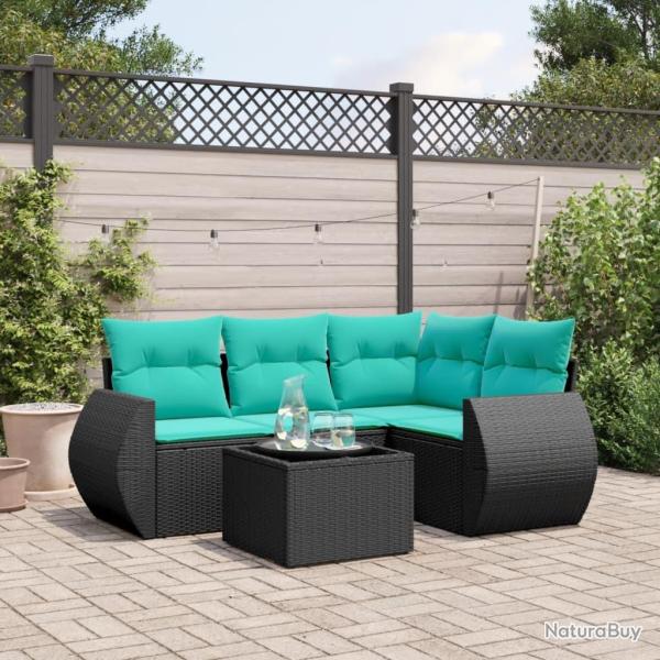 Ensemble de canap� de jardin 5 pcs avec coussins noir r�sine tress�e