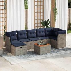 Ensemble de canap&eacute; de jardin 8 pcs avec coussins gris r&eacute;sine tress&eacute;e