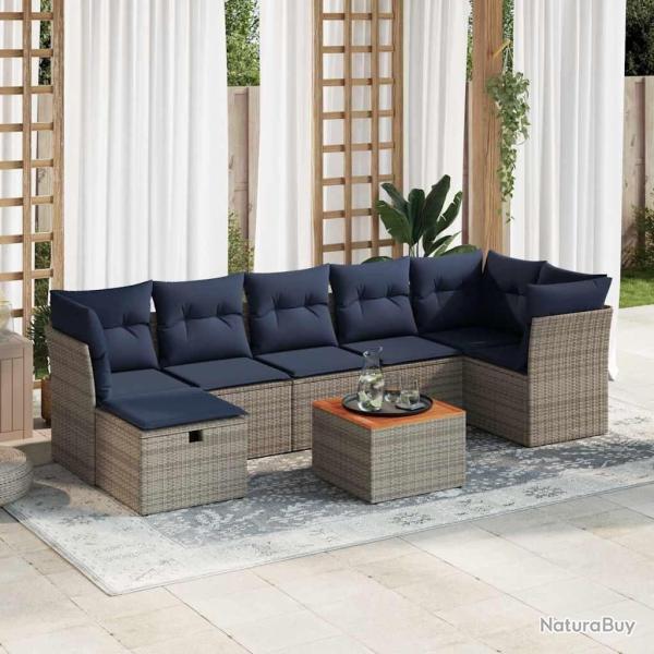 Ensemble de canap� de jardin 8 pcs avec coussins gris r�sine tress�e