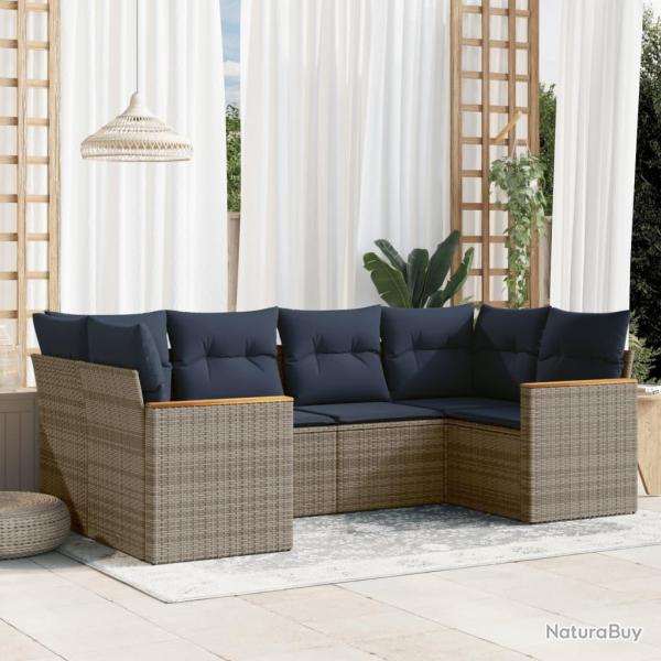 Ensemble de canap� de jardin 6 pcs avec coussins gris r�sine tress�e