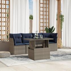 Ensemble de canap&eacute; de jardin 5 pcs avec coussins gris r&eacute;sine tress&eacute;e