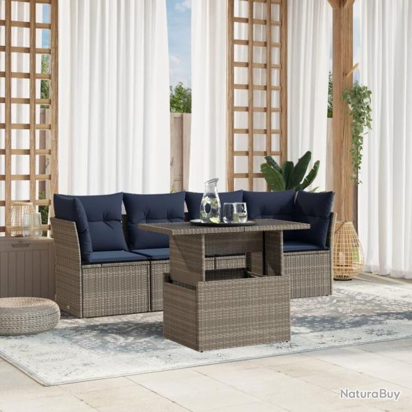 Ensemble de canap� de jardin 5 pcs avec coussins gris r�sine tress�e