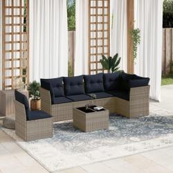 Ensemble de canap&eacute; de jardin 7 pcs avec coussins gris r&eacute;sine tress&eacute;e